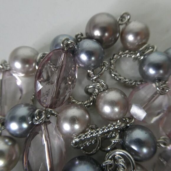 Premier Designs Grey Pink Faux Pearl Beaded Super Long Necklace Twist Chain 48" - Picture 3 of 9